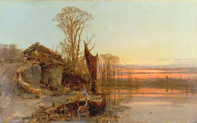 Landschaft mit einer Ruine bei Sonnenuntergang, 1898